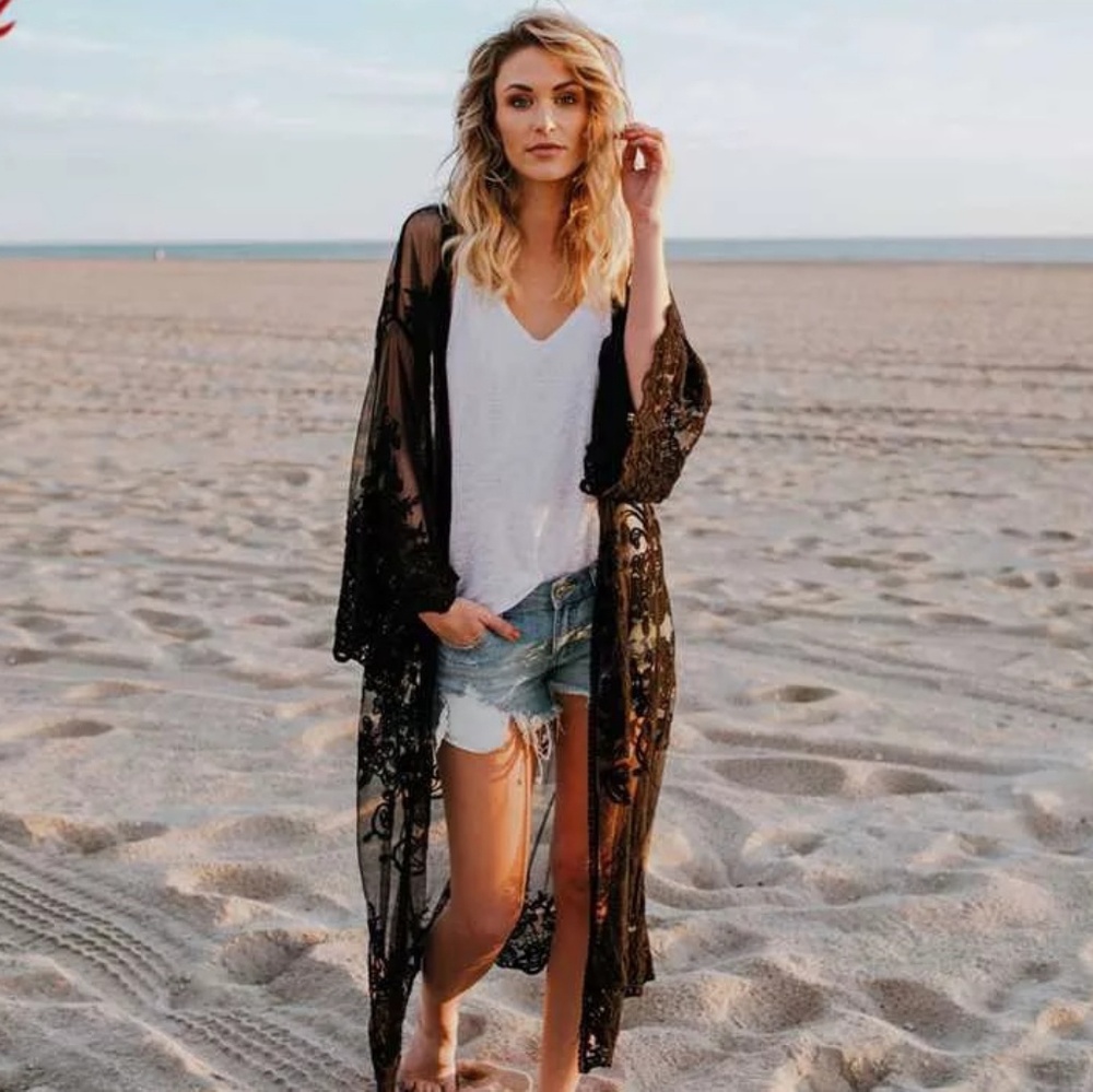 SILVIA Long Black Lace Cardigan - Picture 3 of 4